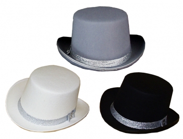 Eleganter Herrenzylinder Hut, in schwarz und  weiß, mit Einfassung und Zierband
