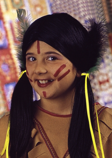 Perücke, "Indian Girl", ungeflochtene Zöpfe mit Bändchen, für Kinder