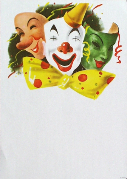 Großes Karneval-Plakat, "3 Masken", 59x84cm groß, fünffarbig