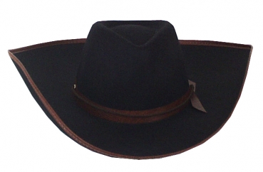 Cowboy Hut, mit geprägtem Band und Einfaß, mit Haltekordel, in schwarz und braun