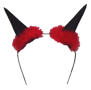 Teufelshörner auf Haarreif, in schwarz, mit roter Verzierung