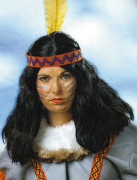 Perücke, Indianer mit Stirnband und Feder, halblang