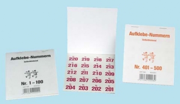 Selbstklebende Gewinn - Aufklebenummern, in Heften mit je 100 Nummern, die Nummern 1-1000