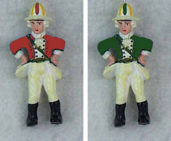 Tanzmajor, ca. 9cm groß, an zweifarbiger Kordel, in rot, und grün, aus Plastik