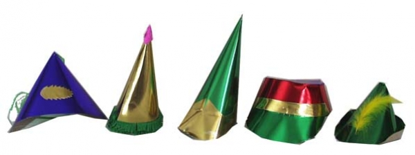 Folien - Party - Hüte, sortiert, 5 Verschiedene