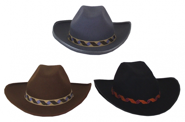 Eleganter Rancherhut, in schwarz, grau, weiß und braun, mit Plastikeinfassung und gewebtem Zierband