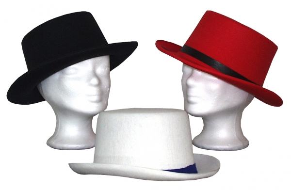 Zylinder Hut, in schwarz, grau, rot und weiß, mit Band
