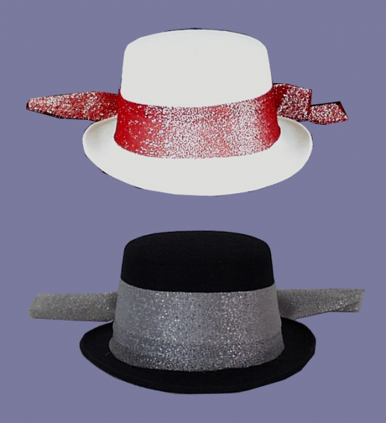 Damen-Zylinder Hut, in schwarz und rot, mit breitem Band