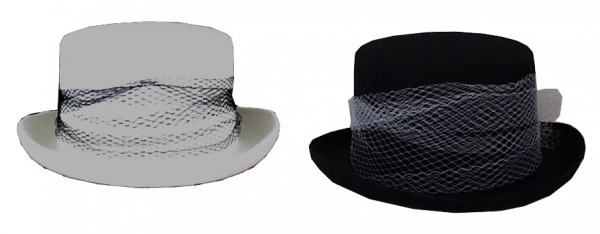 Damen-Zylinder Hut, mit breitem Band (Reiterin), in schwarz und weiß
