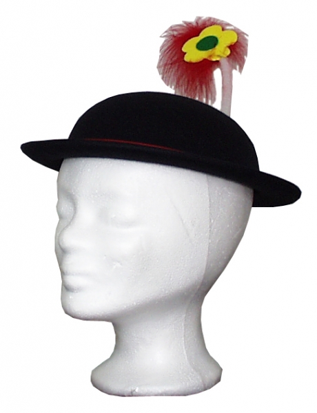 Melone, in schwarz, mit Band und Blume