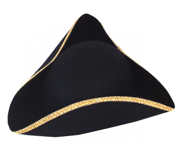 Dreispitz, in schwarz und rot, mit Borte