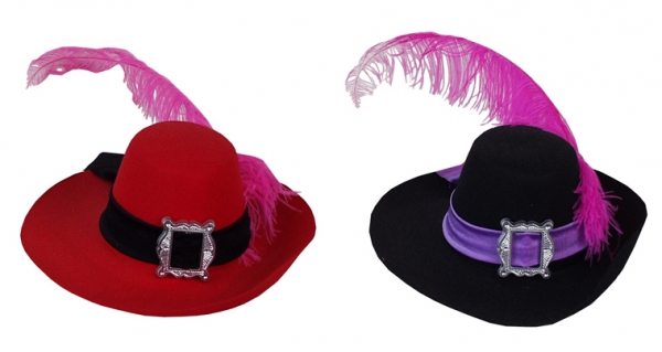 Landsknecht Hut, in schwarz oder rot, mit Feder