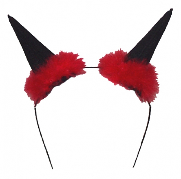 Teufelshörner auf Haarreif, in schwarz, mit roter Verzierung