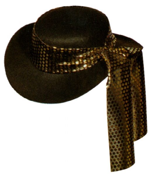 Eleganter Damenhut, in gold/schwarz, mit Band