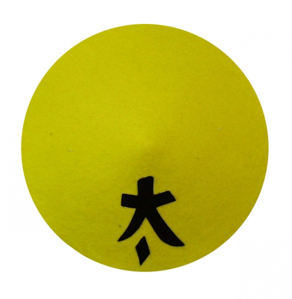 Chinese hat in yellow, with black characters