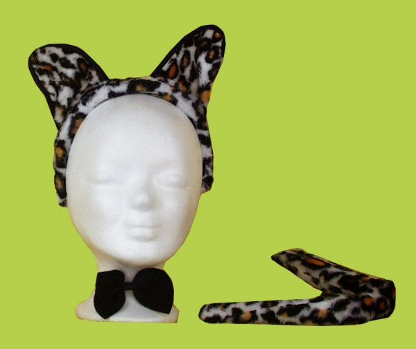 Tiger-Set, Kopfreif mit Ohren, Halsband mit Schellen und Schwanz