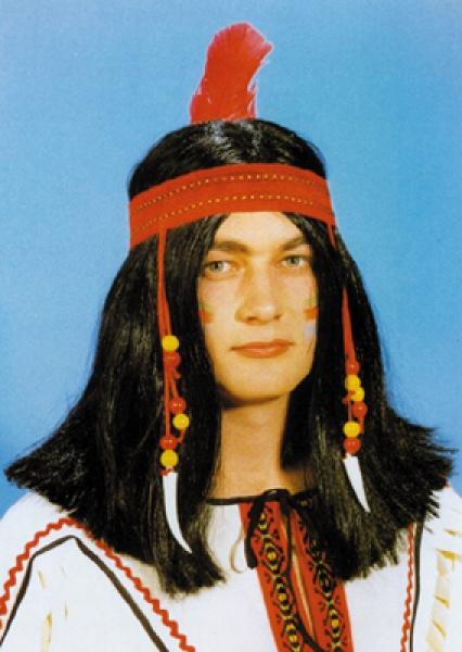 Perücke, Indianer mit Stirnband und Feder, halblang