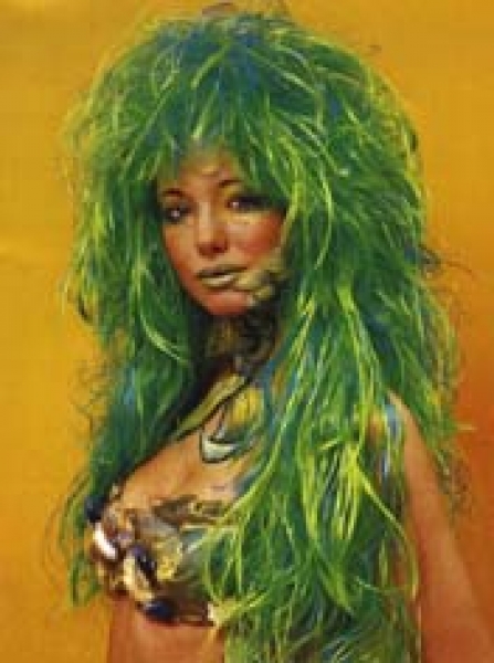 Perücke, "Wassernixe", grün meliert