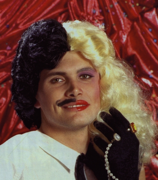 Perücke, "Er + Sie" halb schwarz und halb blond