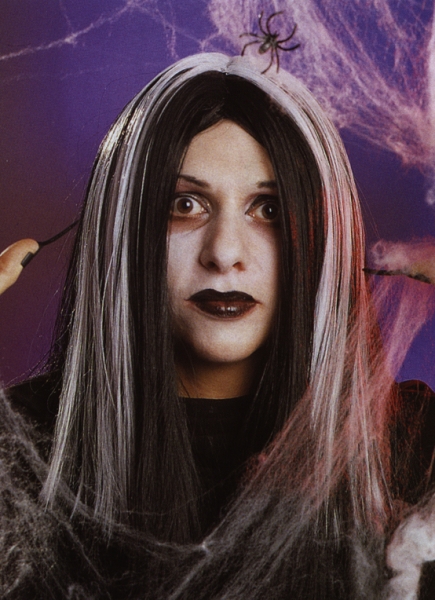 PPerücke, "Vampirella", langes, glattes Haar, schwarz mit weissen Strähnen