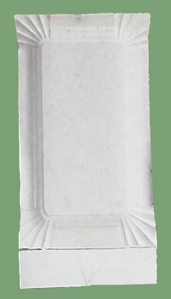 Pappteller, viereckig, flach, mit 1cm erhobenem Rand, für Würstchen, Kuchen etc., 15x9cm groß, mit Abriß