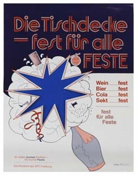 Wisch - Tischdecke, oberflächenveredeltes Papier zur mehrfachen Verwendung, 140x160cm groß, in rot, orange und blau